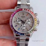JH Factroy Rolex Daytona Rainbow Full Pave Diamond Replica Watch - Swiss 4130 Movement